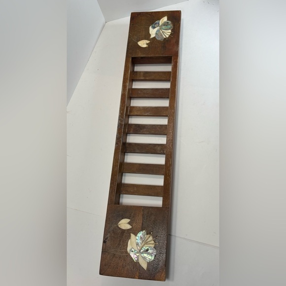 Anthropologie Wood Bath Caddy- Marble Stone Inlay- Made In India- 27” Floral - Picture 3 of 10